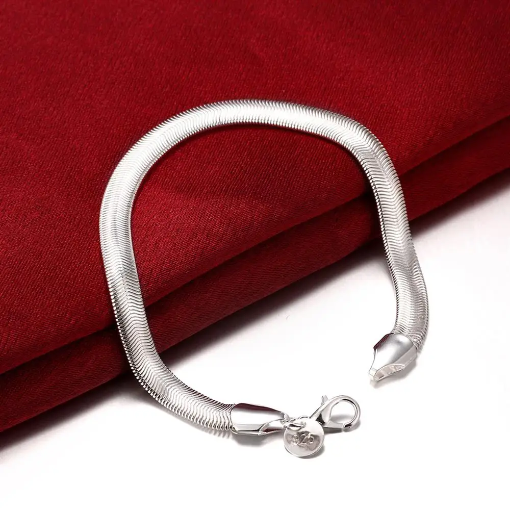 Hete Verkoop Mode 925 Sterling Zilveren Armband Voor Vrouw Klassieke 6Mm Platte Slangenketting Huwelijksfeest Geschenken Straat Sieraden