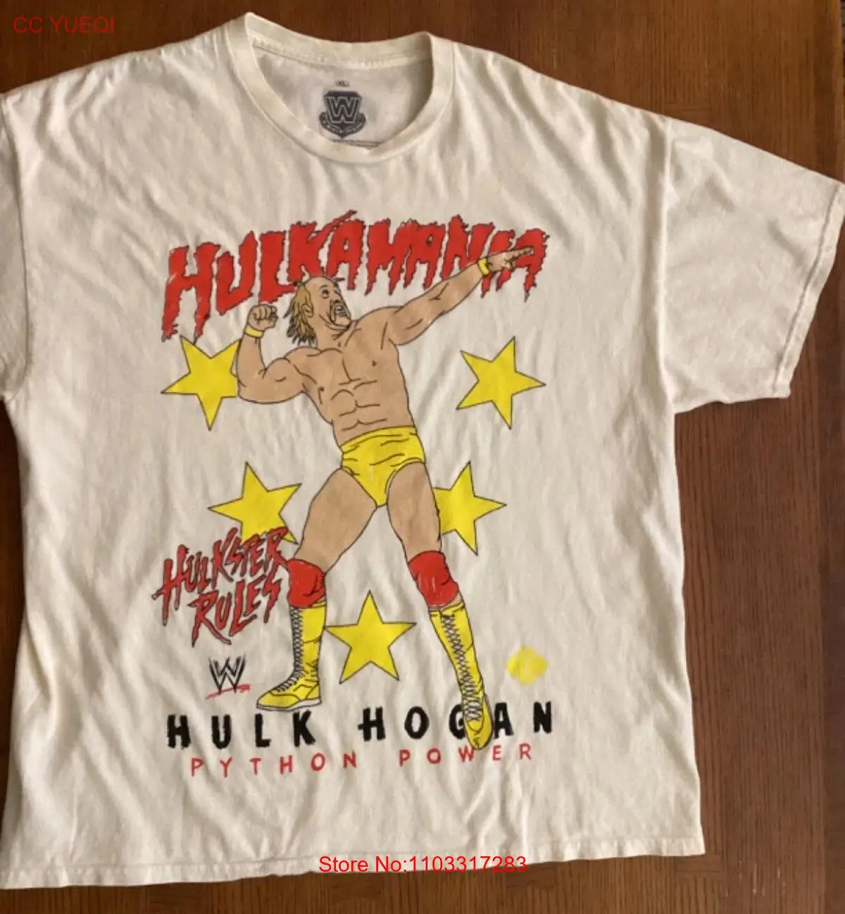 Футболка Hulkamania Hulkster Rules Python Power Cream размер XL NWOT