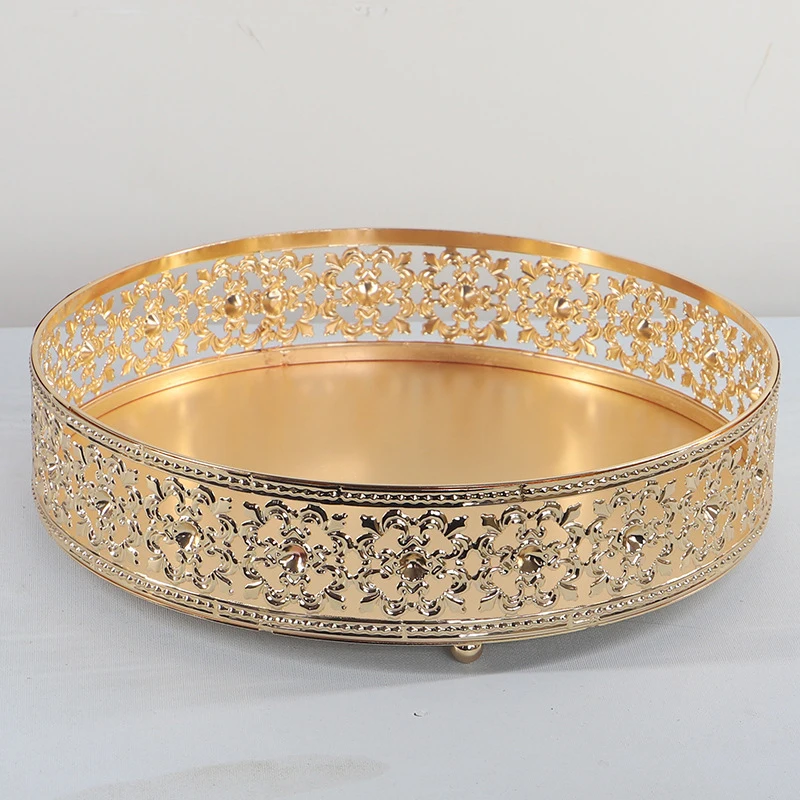 Luxury Metal Tray Gold Finish Hollow Plate Home Storage Decorative Round Kitchen Tool Christmas Wedding Centerpieces Table Decor | Дом и сад