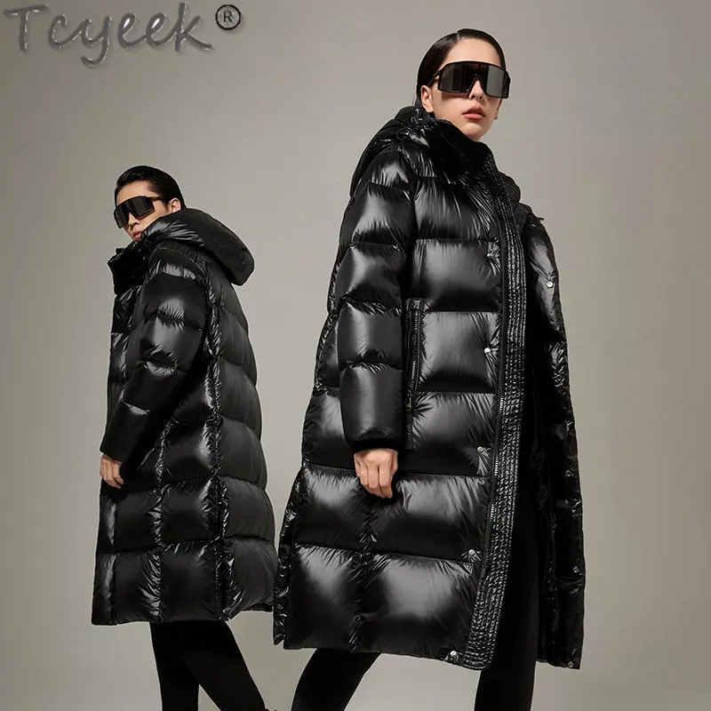 

Tcyeek 2022 New Winter Jackets for Men Women Long 90 White Duck Down Jacket Female Bright Black Thickened Warm Puffy Coat Ladies