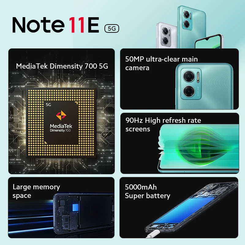 Najtaniej Oryginalny Xiaomi Redmi Note 11E 5G 4GB + 128GB / 6GB + 128GB Smartphone Dimensity 700 90Hz Wyświetlacz 50MP Kamera 5000mAh
