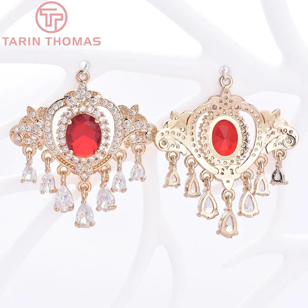 (8998) 2 шт. 23x29 мм 18-каратное золото латунь с цирконом подвески кисточками в стиле