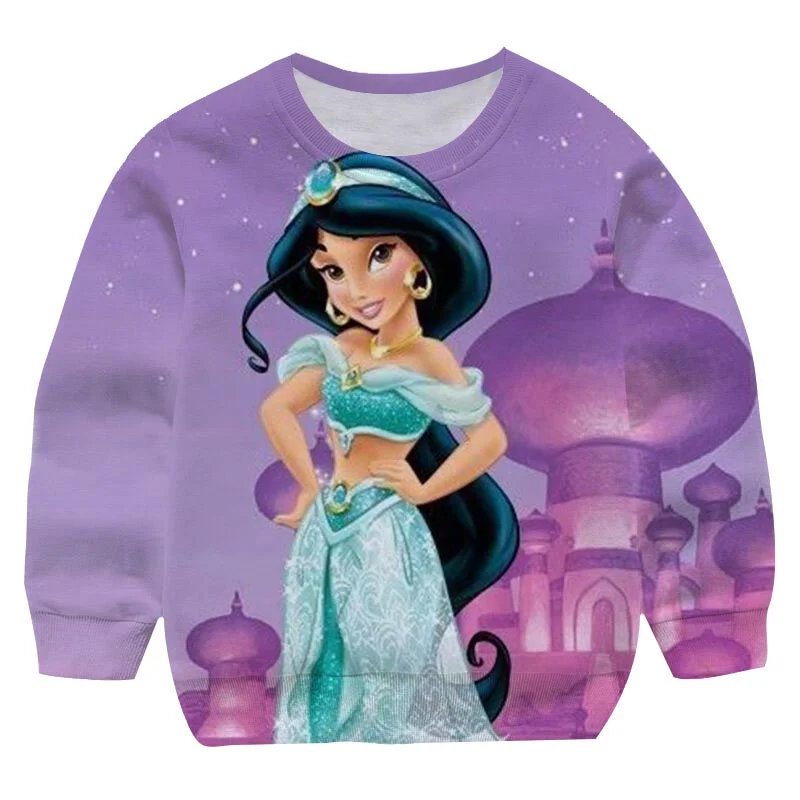 

Fashion Princess Jasmine Sweatshirts Spring Children Long Sleeve Jasmine Sweatshirts O-neck Baby Princess Clothes 4 8 12 14 Year