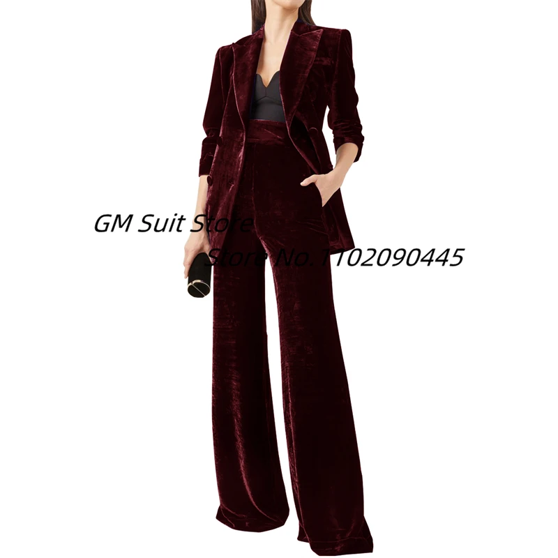 Women's Velvet 2 Piece Suit Office Lady Business Blazer&Pants Double Breasted Bridal Wedding Tuxedos images - 6