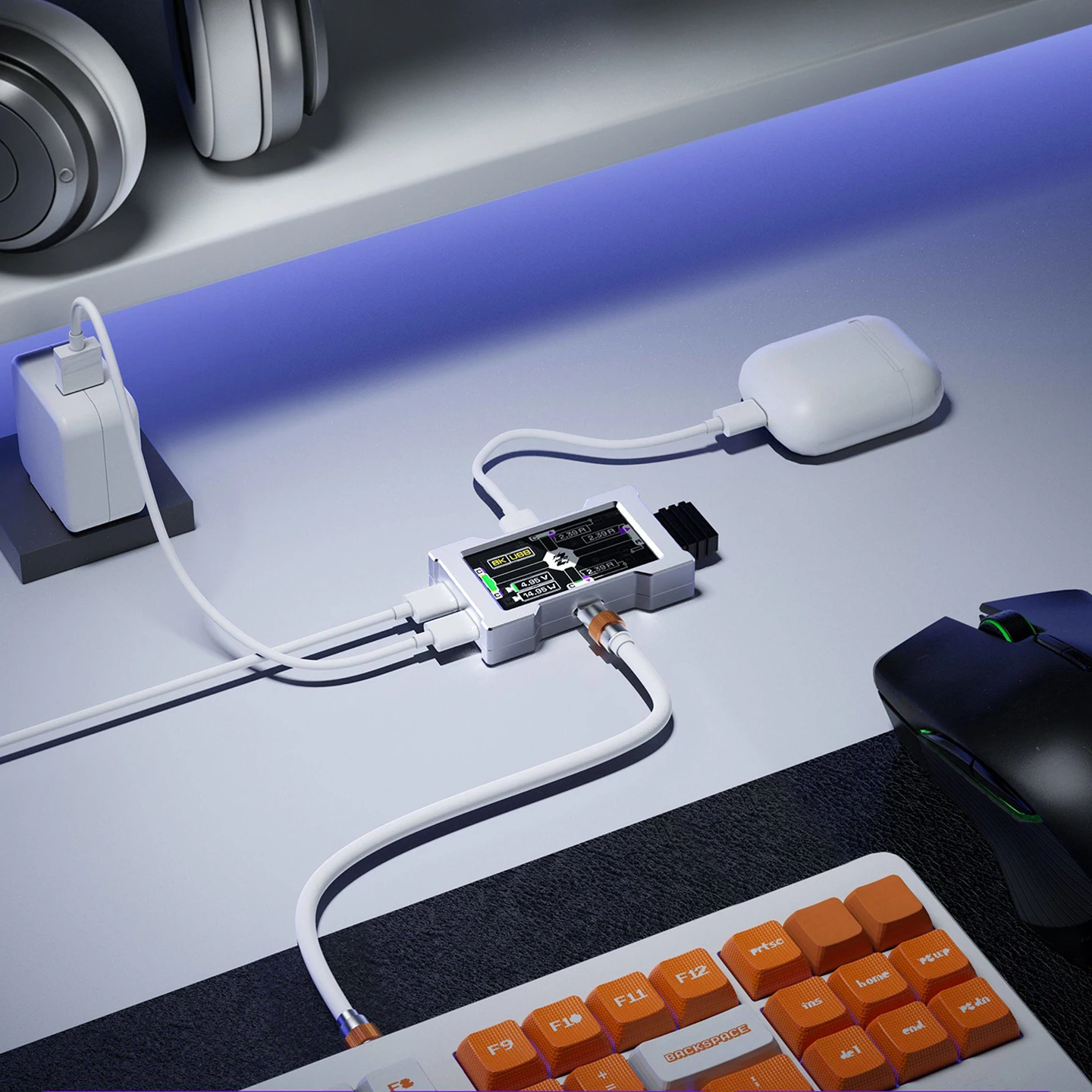Фото Игровой USB-хаб HMHUB — 2 входа, 3 выхода, 8K, независимое питание, с экраном для создания игровой атмосферы на рабочем столе №5