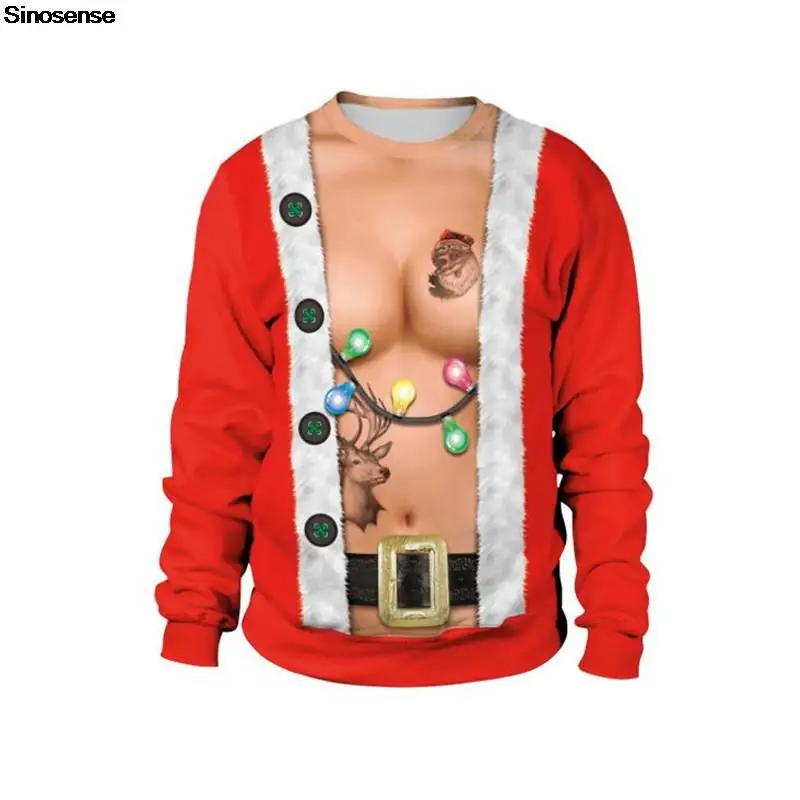 

Men Women Santa Reindeer Ugly Christmas Sweater Pullover Xmas Jumper Tops 3D Christmas Printed Holiday Party Crewneck Sweatshirt