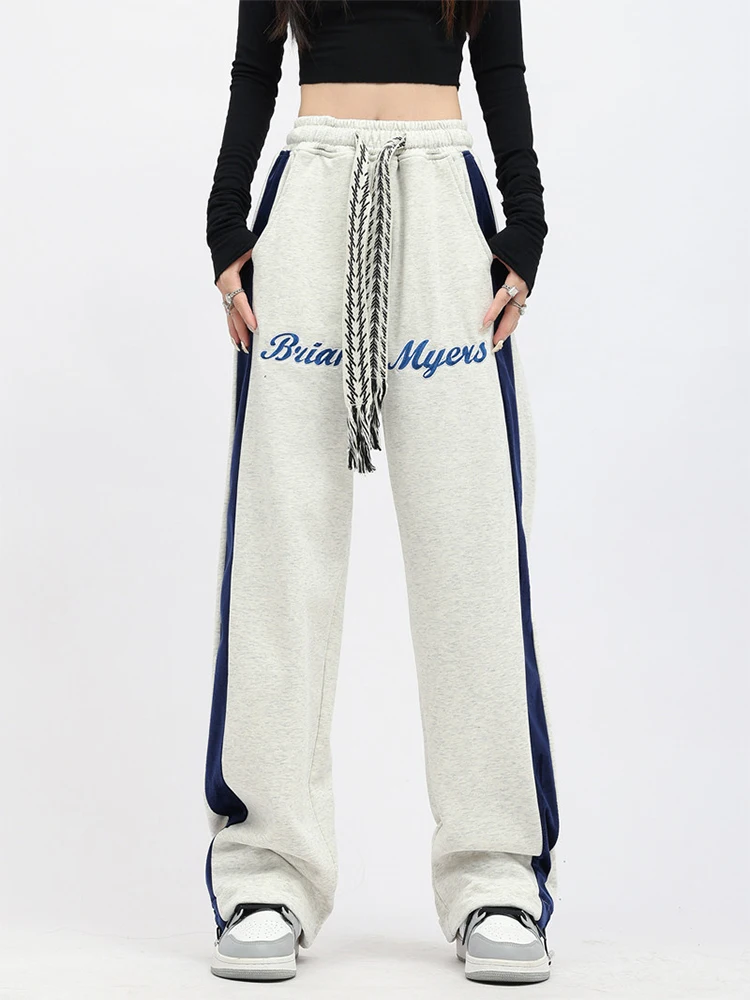 

Женские спортивные брюки на шнуровке в стиле Харадзюку, осень 2022, брюки с высокой талией, свободные прямые брюки с широкими штанинами в стиле бойфренд, уличная одежда