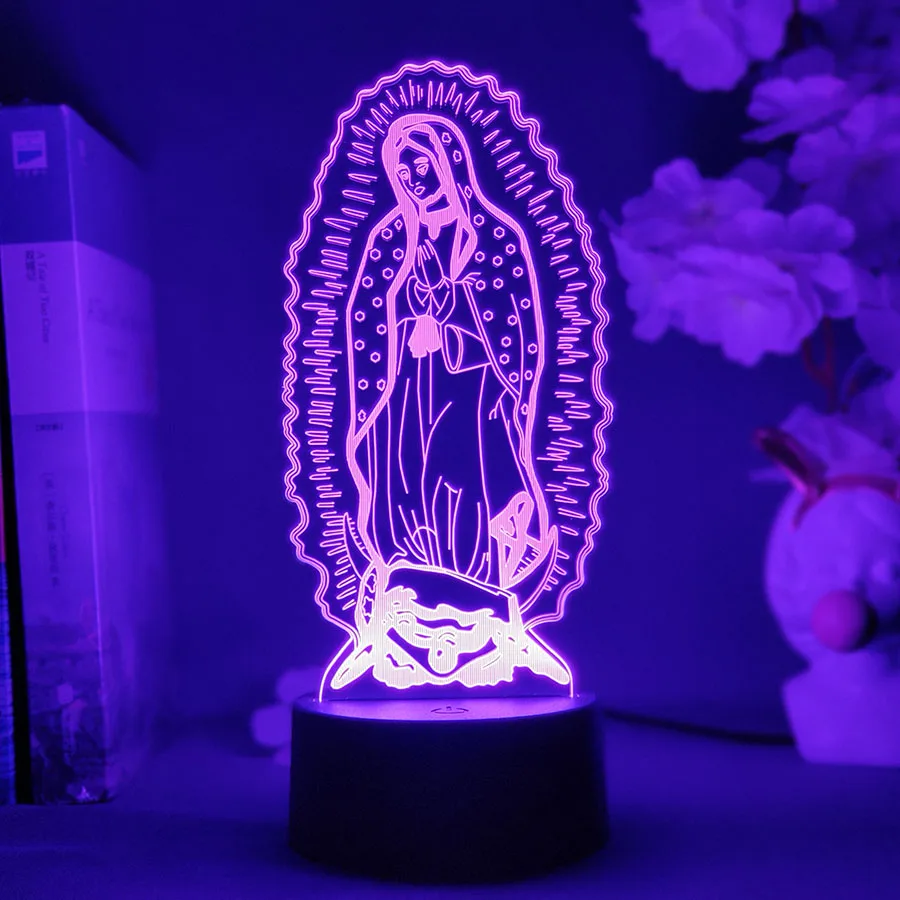 

Virgin Mary Pattern 3D Illusion Lamp Lovely Present for Family Home Decoration Nightlight 7 Color Touch Sensor Table LED Lamp