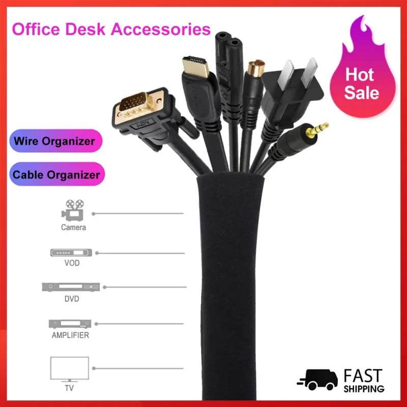 

Cable Organizer Computer Cable Winder Neoprene Zippered Office Concealed Cable Management Sleeve Cord Protection Accessories