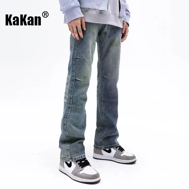 Kakan - New Vintage High Street Distressed Jeans for Men, Washed Slim Fit Small Foot Straight Leg Jeans K33-968733