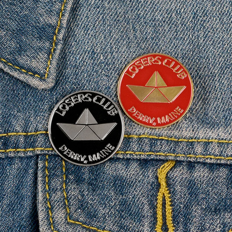 

We All Float Down Here Pennywise Stephen King's IT Paper Boat Loser Club Round Badge Brooch Lapel Enamel Pins for Movie Fans