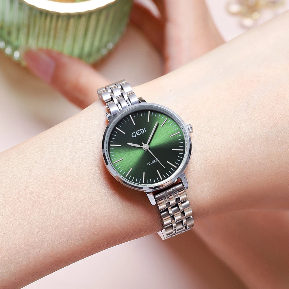 GEDI Fashion Silver Stainless Steel Watch for Women Luxury Brand 30M Waterproof Analog Quartz Elegant Ladies Watch Dropshipping