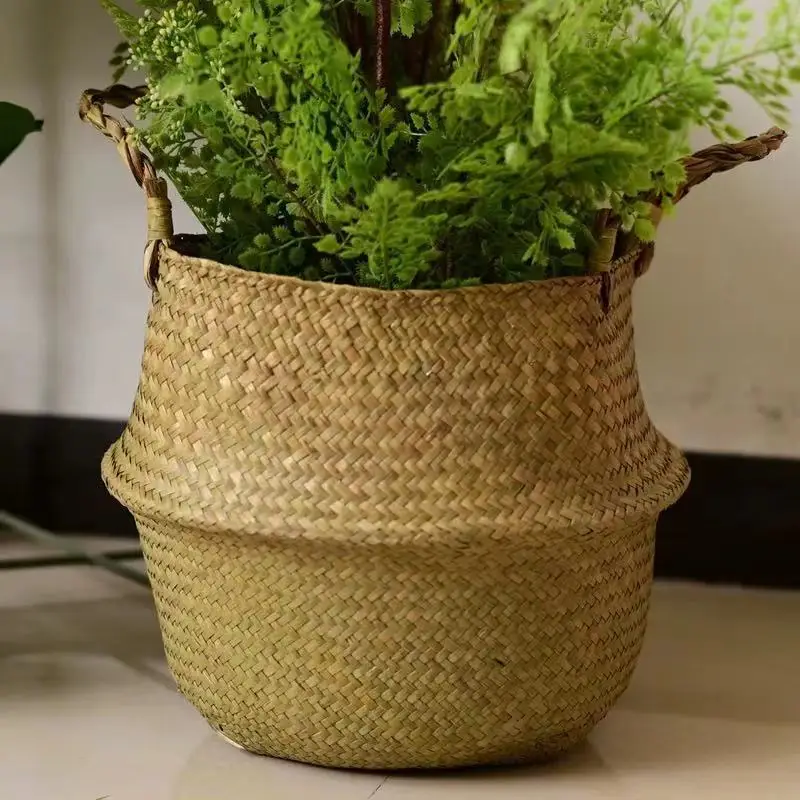

Nordic Straw Woven Flower Pots Baskets Storage Plant Container Seaweed Cattail Vine Bins Box in House