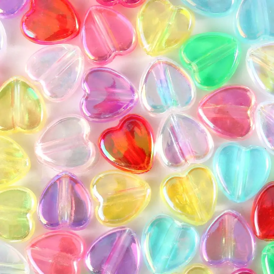 

40pcs 9x8x4mm Acrylic Glass Spacer Beads Heart Shape Transparent AB Rainbow Color Beads For Jewelry Making DIY Handmade Bracelet