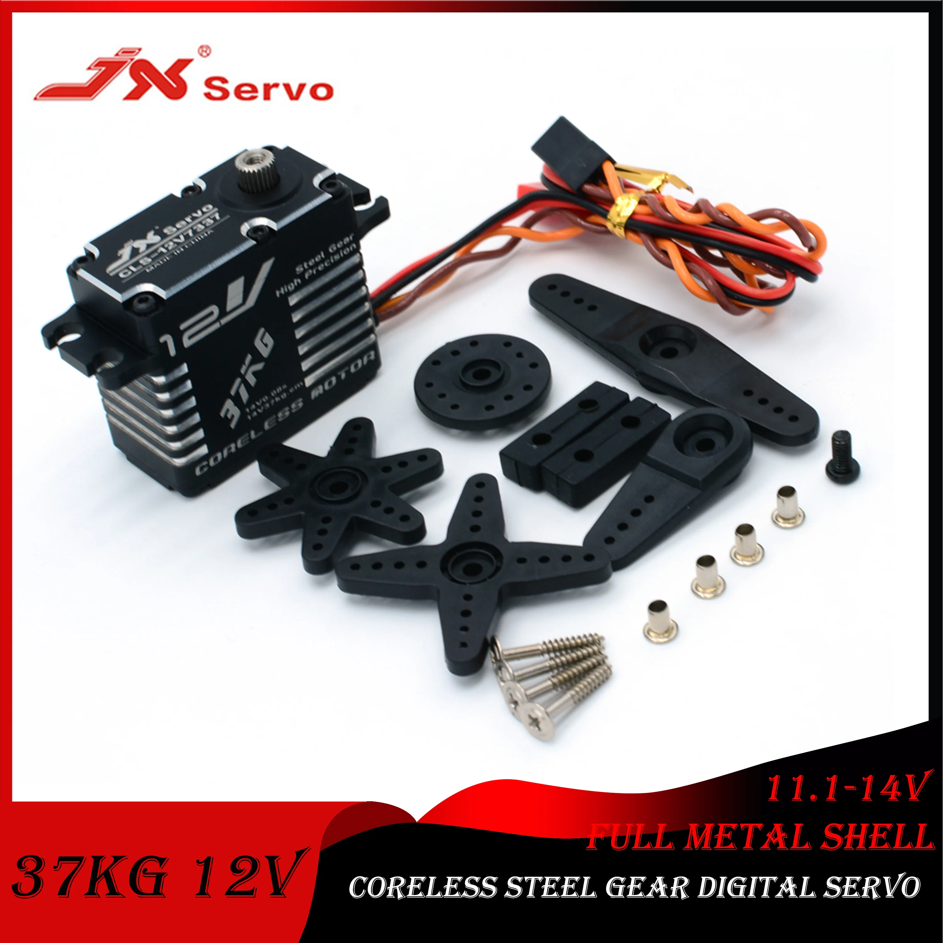 Сервопривод без сердечника JX 37 кг, 12 В, 180 градусов, стандартный цифровой двигатель с ЧПУ для радиоуправляемой машины, дрона, вертолета, лодки, самолета, робота, игрушки