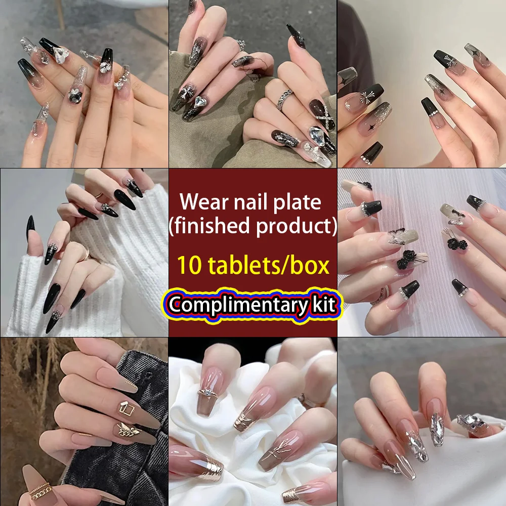 Handmade Black Style Press On Nail with Tools wearable Nails made by craftsmen