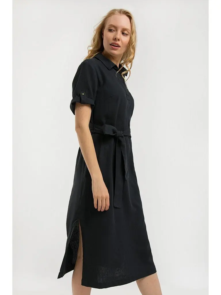 Женское платье Finn с разрезом, летнее макси-платье с цветочным принтом, круглым вырезом и длинными рукавами в стиле А-силуэт для офиса.