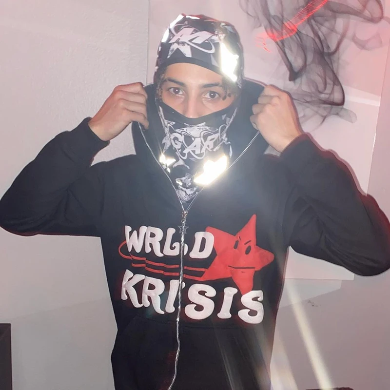 

Толстовка мужская оверсайз на молнии с длинным рукавом и принтом звезд