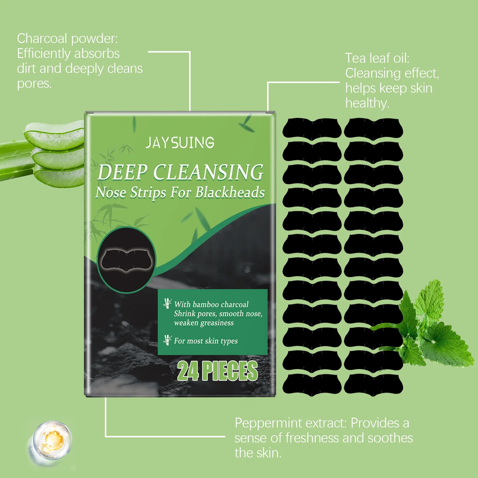 Угольный пластырь для пор от черных точек. Мягко очищает черные точки на лице и