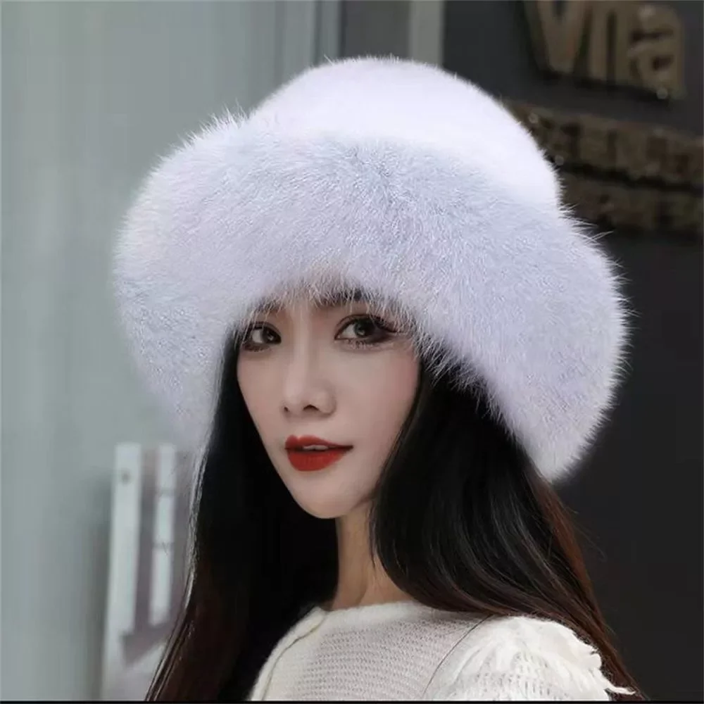 Luxury Faux  Fur Beanies Caps Women's  Fashion Warm Cap Berets Faux  Fur Brim 2022 Fashion Warmer Cap