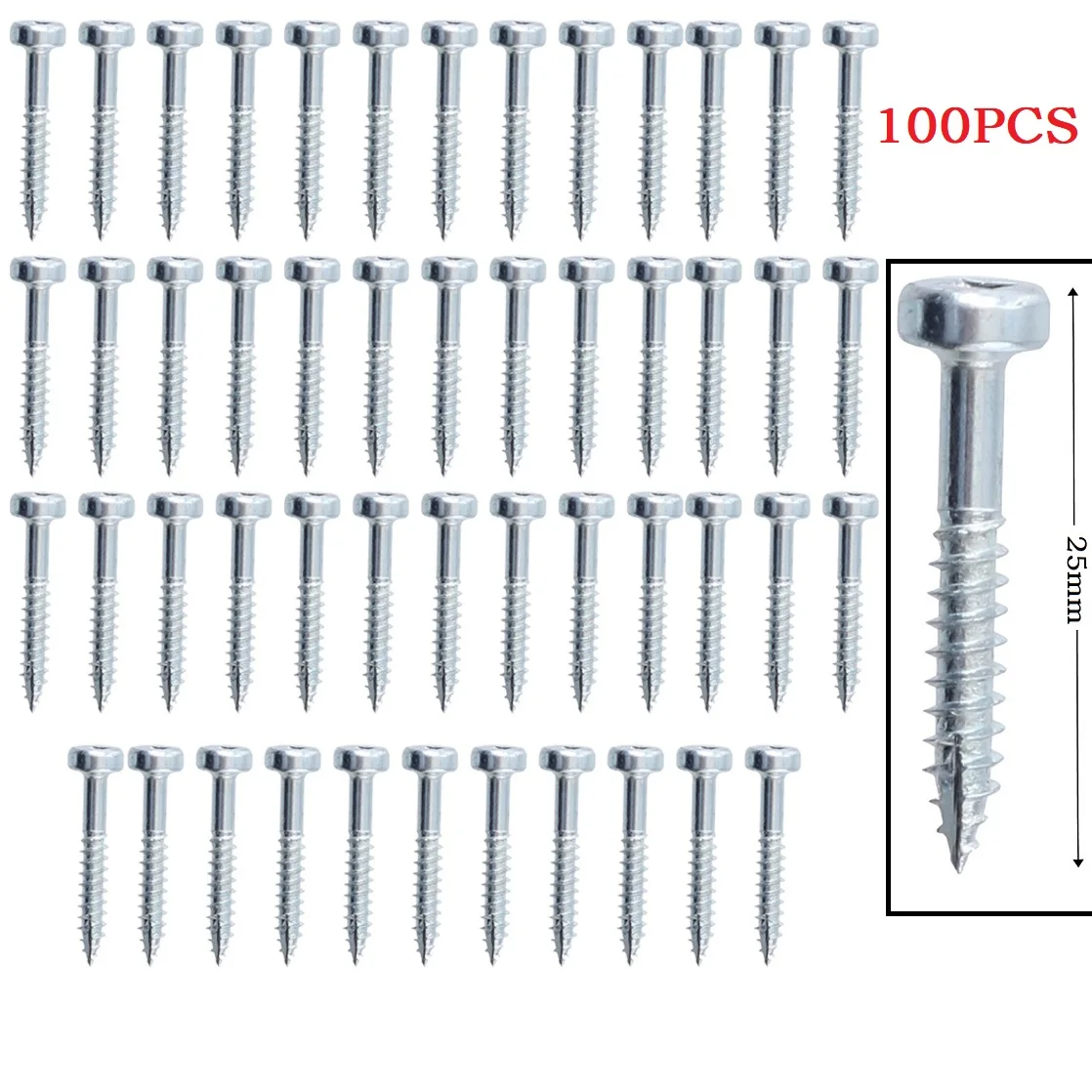 

100pcs Pocket Hole Screw 25mm Cross Screwdriver Self Tapping Screw SQ2 Drive Screw Oblique Hole Screw Square Woodworking Tool