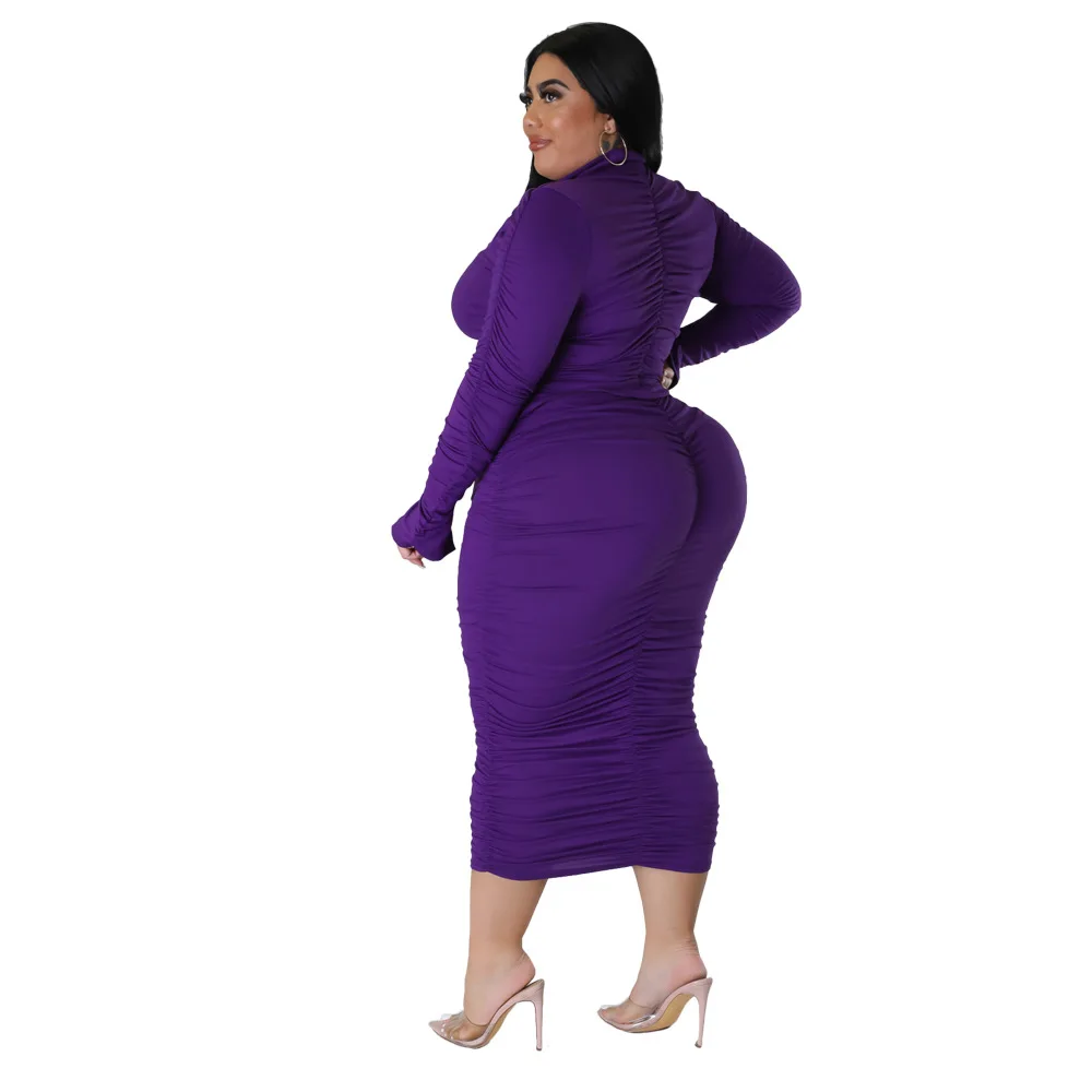 Women's Elegant Long-sleeved Plus Size Two-piece Set Of Solid Color V-neck Top Buttock Wrap Skirt Office Professional Suit