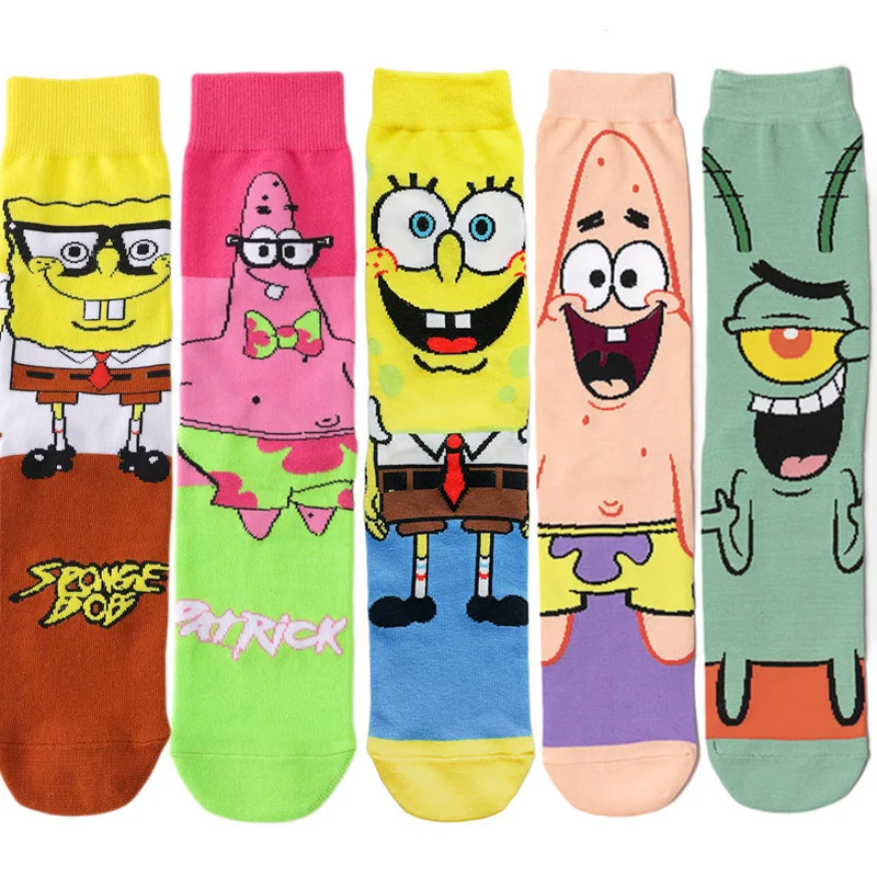 Funny Cartoon SpongeBob Patrick Star Anime Socks Men Combed Cotton Casual Couples Socks Happy Miss Puff Harajuku Hip Hop Socks