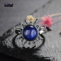 natural kyanite ring 925 sterling silver jewelry ring for women men sun shape vintage finger ring party luxury gift