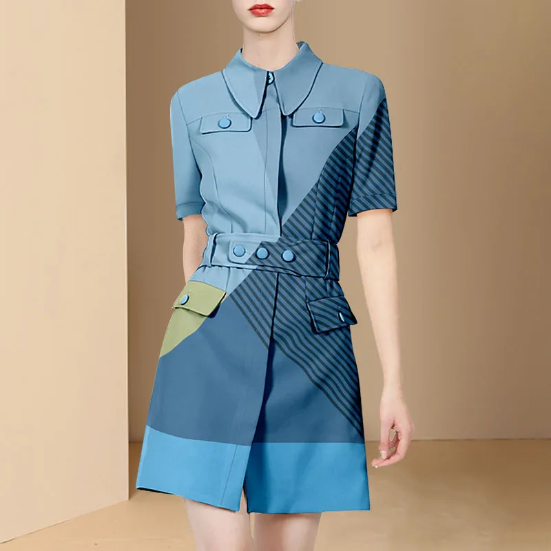 

2022 Summer Temperament Slim Fit Single Breasted Shirt Dress Short Sleeve Fashion Women's Clothing