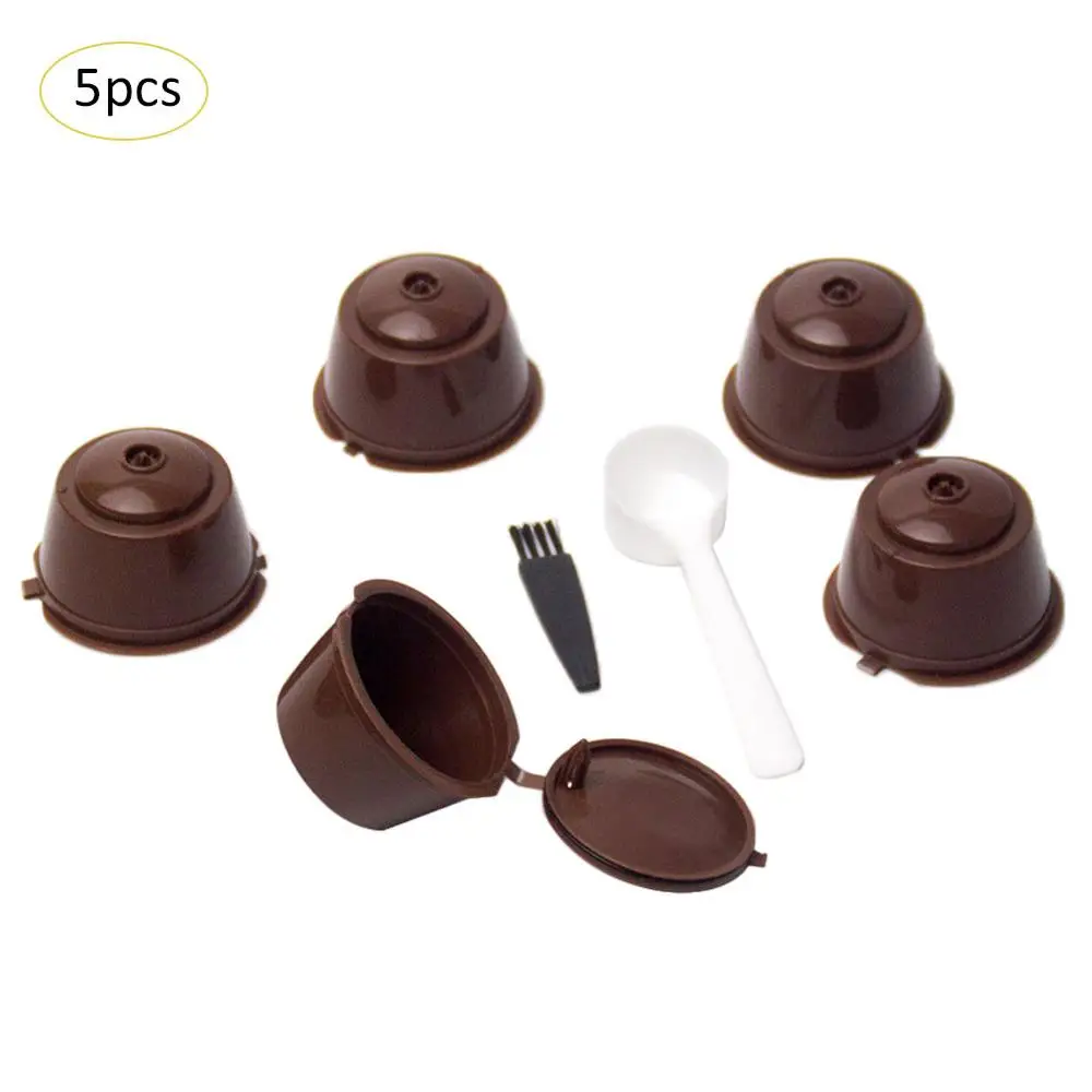 

5pcs Reusable Coffee Filter Basket Capsules Refillable Nescafe Capsule Cup Cafeteira Dolce Gusto Coffee Capsule Caps Spoon Brush