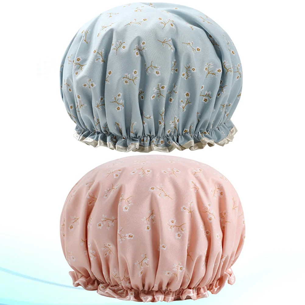 

Shower Caps Waterproof Cap Hat Bath Women Eva Lined Satin Bathing Nurse Printed Layer Double Lady
