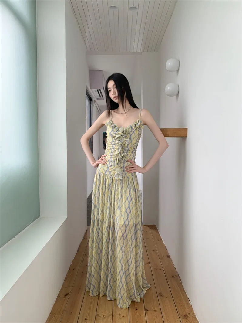 Винтажное платье с оборками во французском стиле лето 2024 Новое поступление