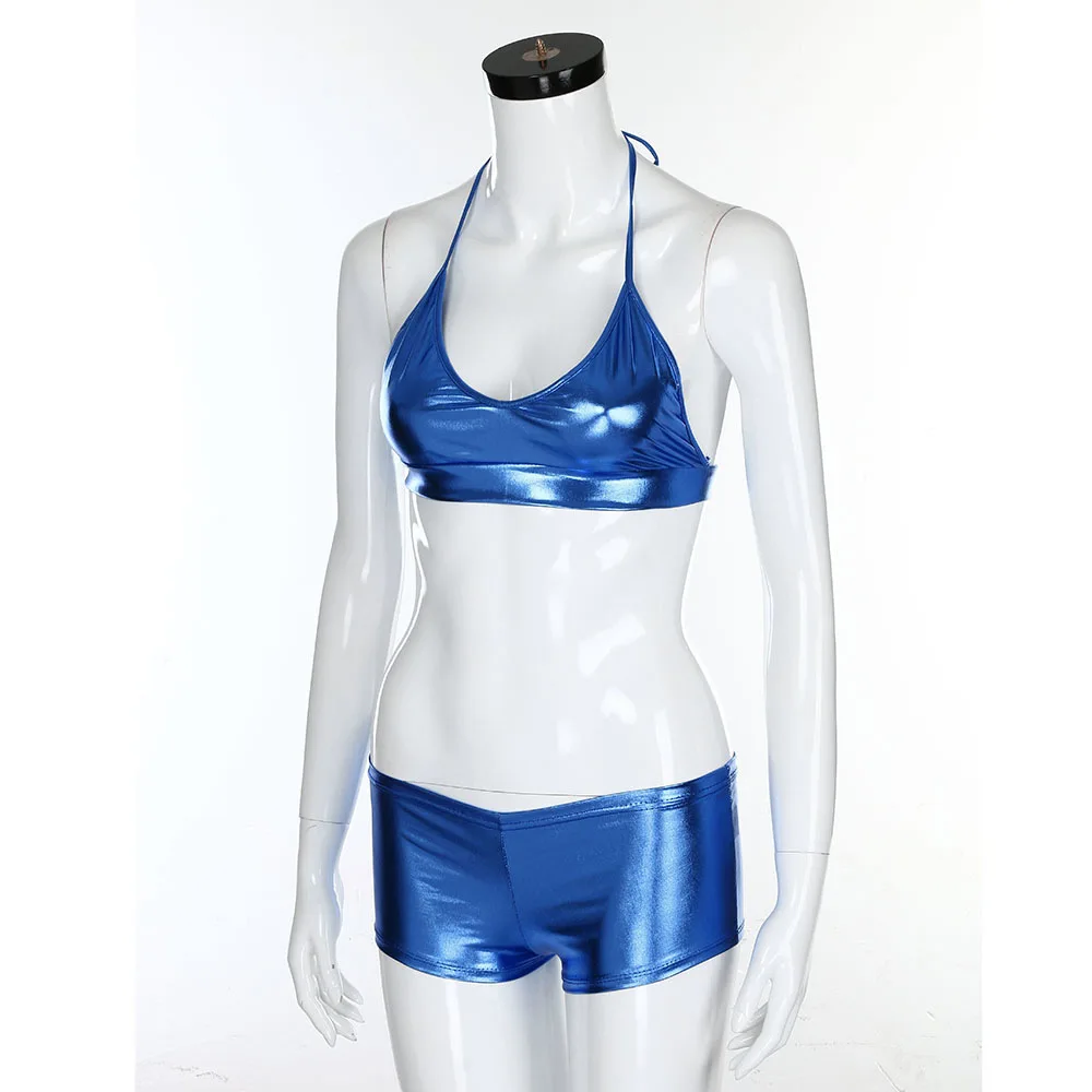 Женский сексуальный комплект бикини из лакированной кожи боксеры купальник