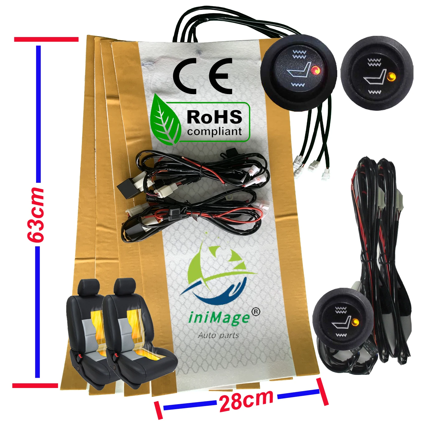 

Коврик для подогрева автомобильного сиденья, универсальный обогреватель из углеродного волокна, размер 63 см, с круглым выключателем, высокая/низкая температура