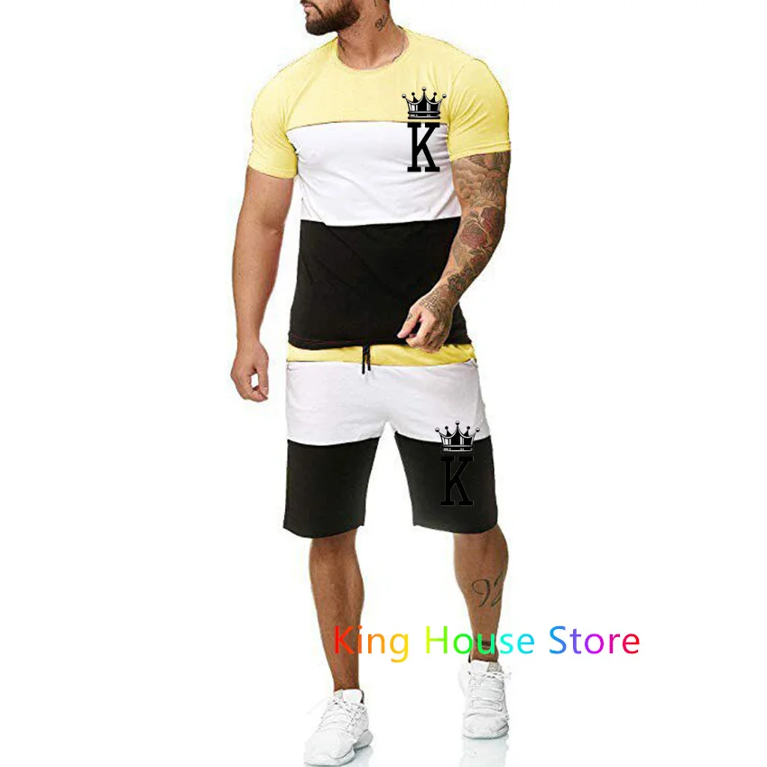 Men's Clothing Oversized Tracksuit 2 Piece Sets Summer K Print Sports Short Sleeve Fashion Sportwear Casual Outfits Suits