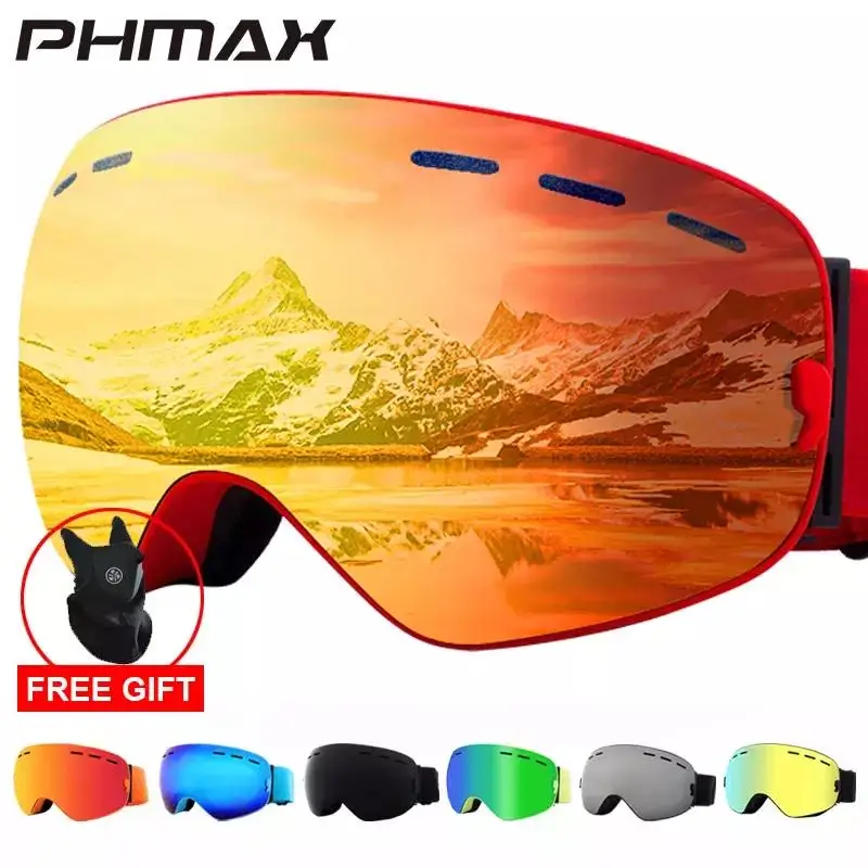 Phmax óculos de esqui homem snowboard óculos mulher inverno ao ar livre neve óculos uv400 camadas duplas lente anti-nevoeiro óculos de esqui