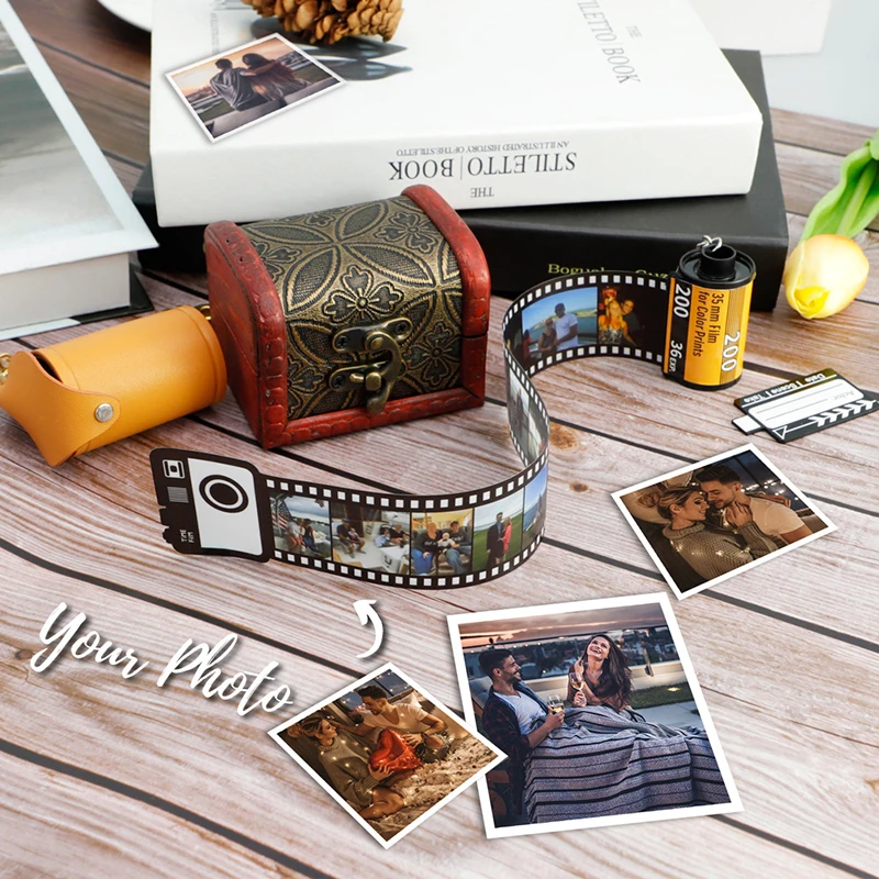 5Pcs/10Pcs/15Pcs Photos Film Roll keychain Couple Gifts DIY Photo Text Albums Keyrings Custom Valentine's Day Lover Present