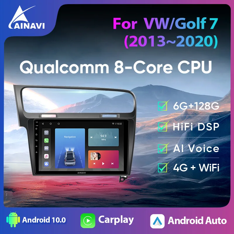 

Ainavi Car Radio Multimedia Android 10QLED Qualcomm autoradio Carplay Stereo Video Player 2din For Volkswagen Golf 7 2013-2017