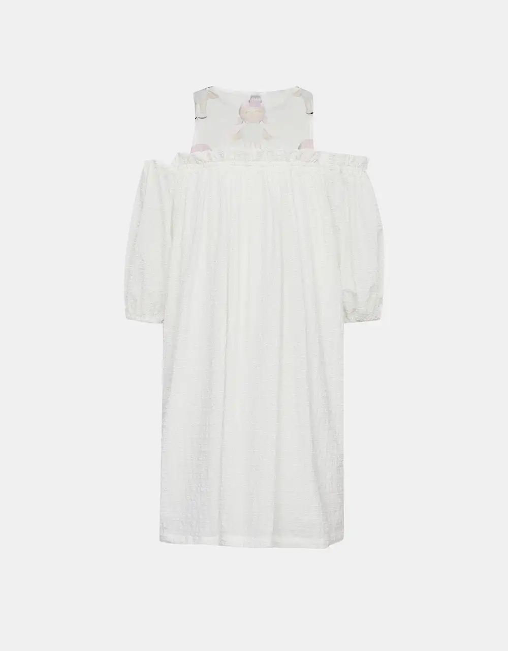 

Комбинированное платье с открытыми плечами