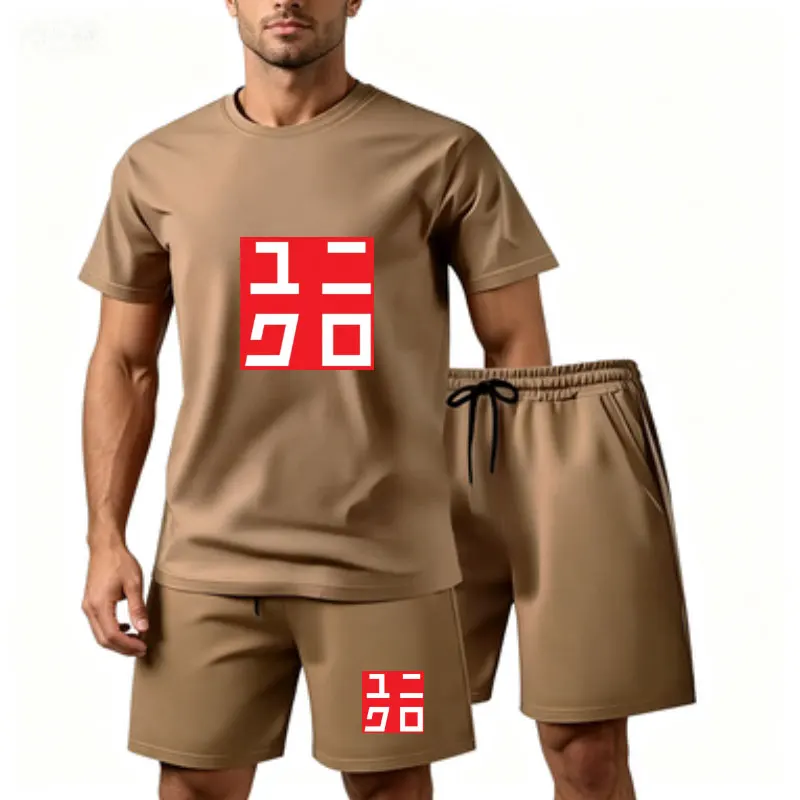 Фото Мужской летний комплект Uniqlo из 2 предметов, хит продаж, футболка с короткими рукавами и завязками, повседневный спортивный комплект для бега, фитнеса, езды на мотоцикле №3