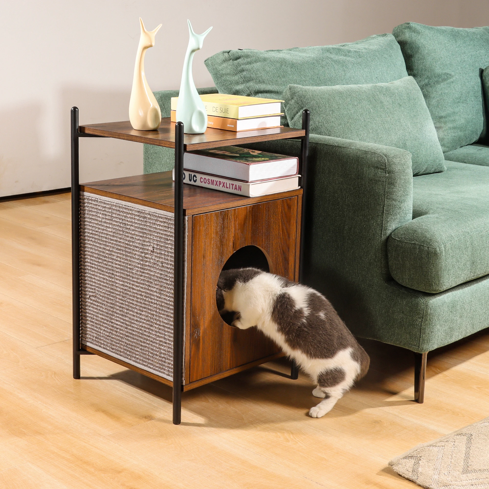 Pet Side Table, Hidden Cat Room with Storage Shelf home necessities