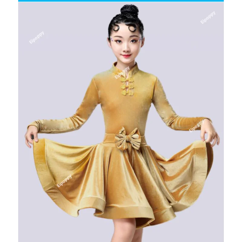 Платье детское вельветовое с длинным рукавом для латиноамериканских танцев