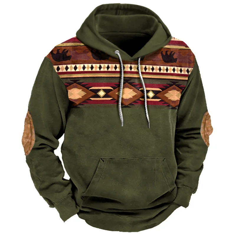 

Vintage Men's Hoodie Sweatshirt Indian Ethnic Style Hoodie Winter Oversized Men's Clothing Digital Printed Pullover Daily Tops
