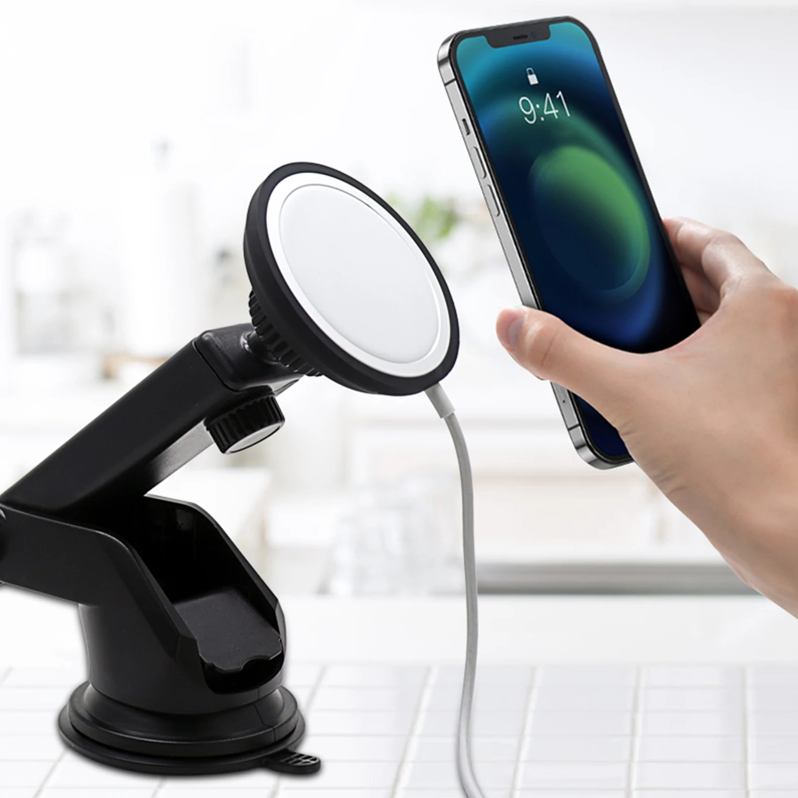 Phone Charger for Car Phone Holder For iPhone 13 12 Pro Mini Pro Max Telescopic Suction Cup Car Dashboard Mount Cell Phone Stand