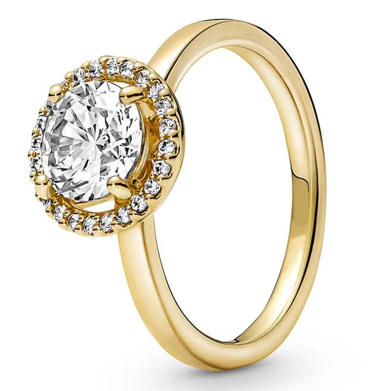 

Original Golden Shine Sparkling Round Halo Ring With Crystal For Women 925 Sterling Silver Ring Gift Fine Europe Jewelry