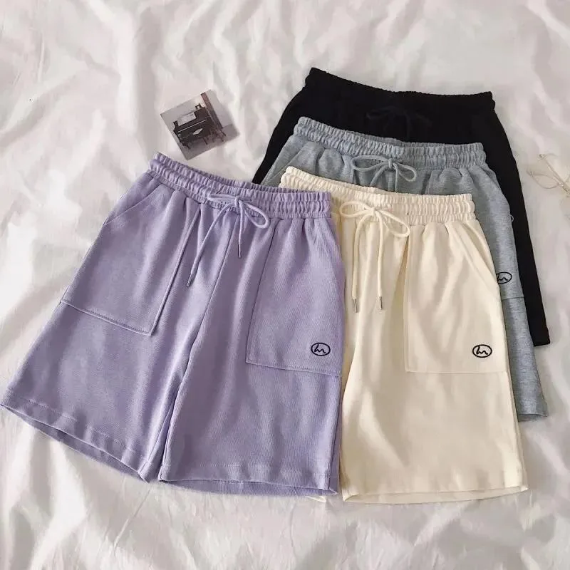 Women's Shorts Solid Cotton Casual Loose Shorts High Waist Wide Leg Thin Summer Harajuku Running Breathable All-match Bottoms