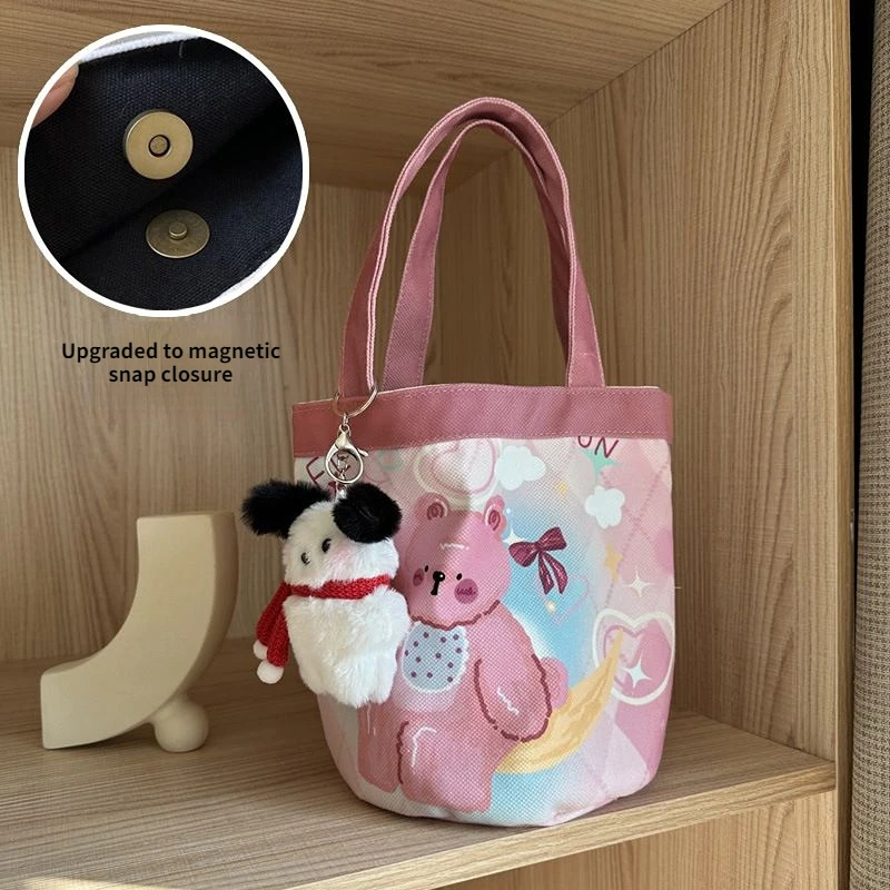 Cute Sweet Cartoon Printed Bucket Bag Portable Canvas Bag Women's Shopping Tote Bag Work Bento Bag Kawaii Women's Handbag