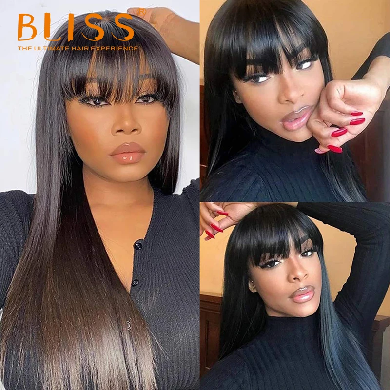 Парики из человеческих волос Bliss с челкой бразильские прямые волосы парики
