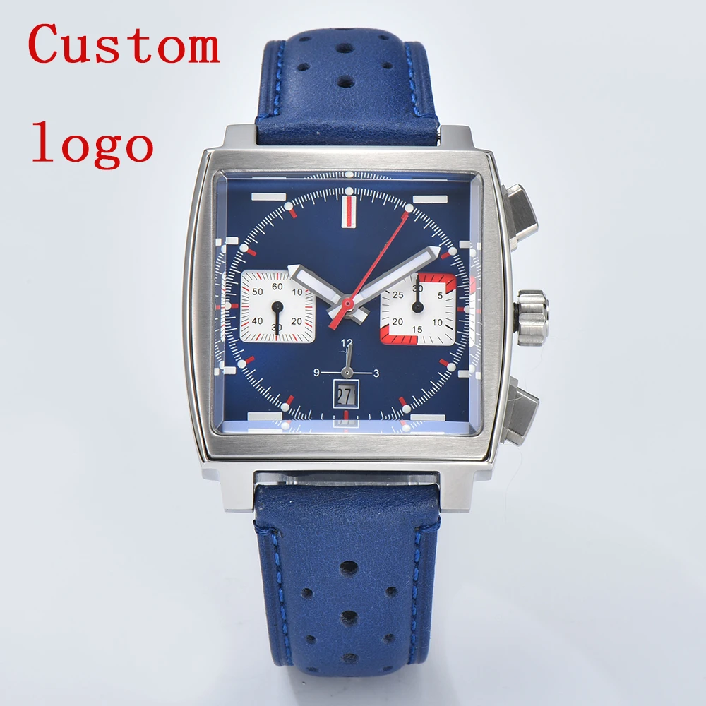 Часы наручные ETA 7750 мужские с квадратным циферблатом 40 мм и хронографом