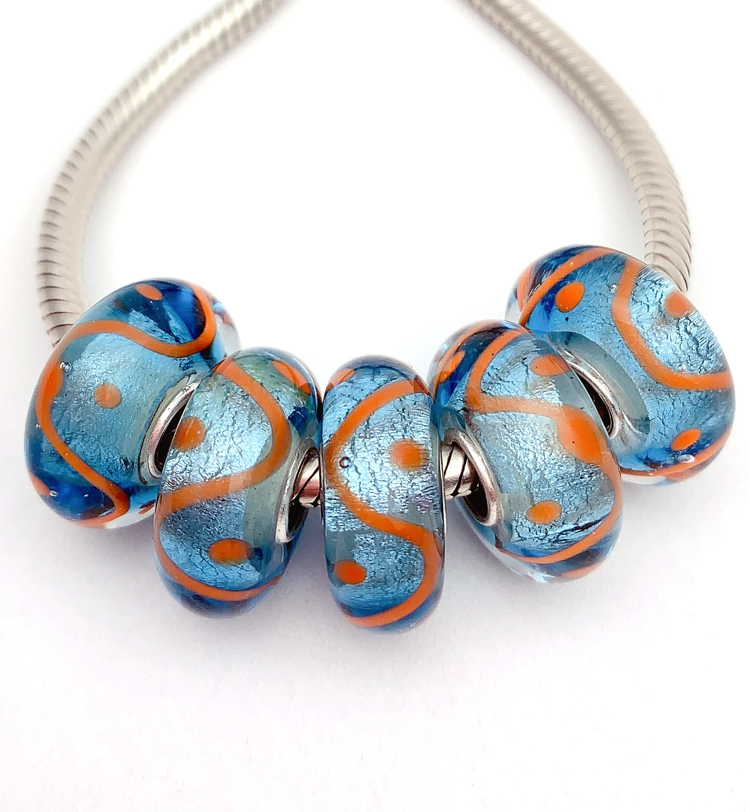 

XHYG326 5X 100% Authenticity S925 Sterling Silver Beads Murano GlassBeads Fit European Charms Bracelet Diy Jewelry Lampwork